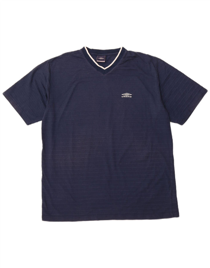 UMBRO Mens T-Shirt Top 2XL Navy Blue Striped Polyester
