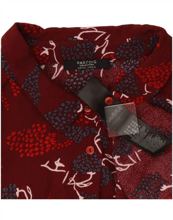 Parfois Womens Abstract Pattern Tiered Dress UK 14 Medium Burgundy Viscose