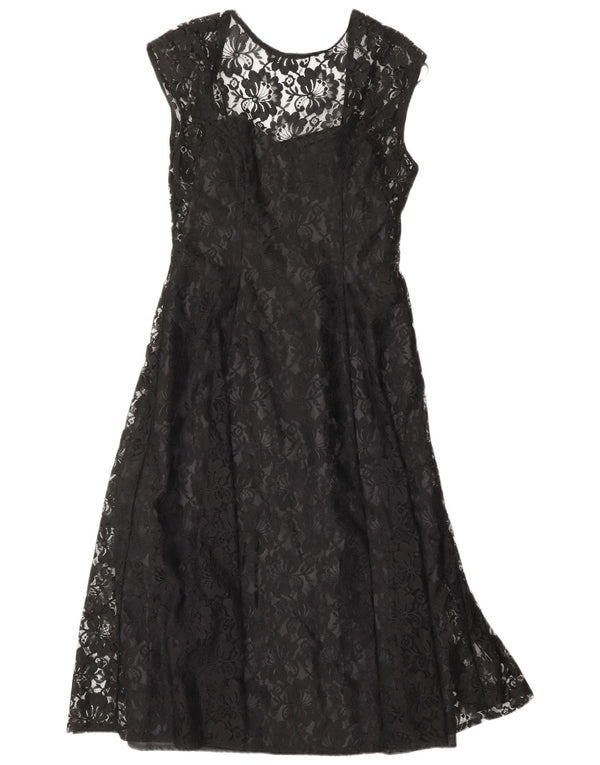 CLASSIC Womens A-Line Dress UK 12 Medium Black Floral Nylon