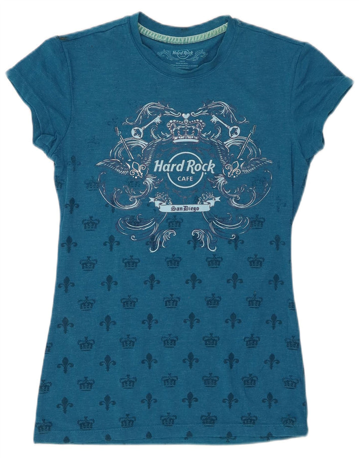 HARD ROCK CAFE Womens San Diego Graphic T-Shirt Top UK 8 Small Blue Cotton