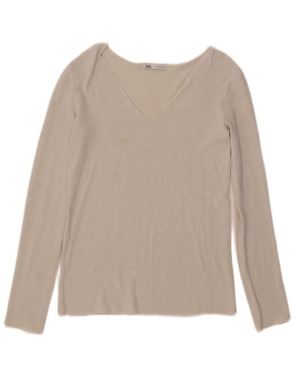 Zara Womens Top Long Sleeve UK 10 Small  White