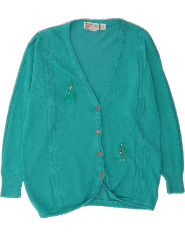 TOPLIKE Womens Oversized Cardigan Sweater UK 12 Medium Turquoise Cotton Vintage Toplike and Second-Hand Toplike from Messina Hembry 