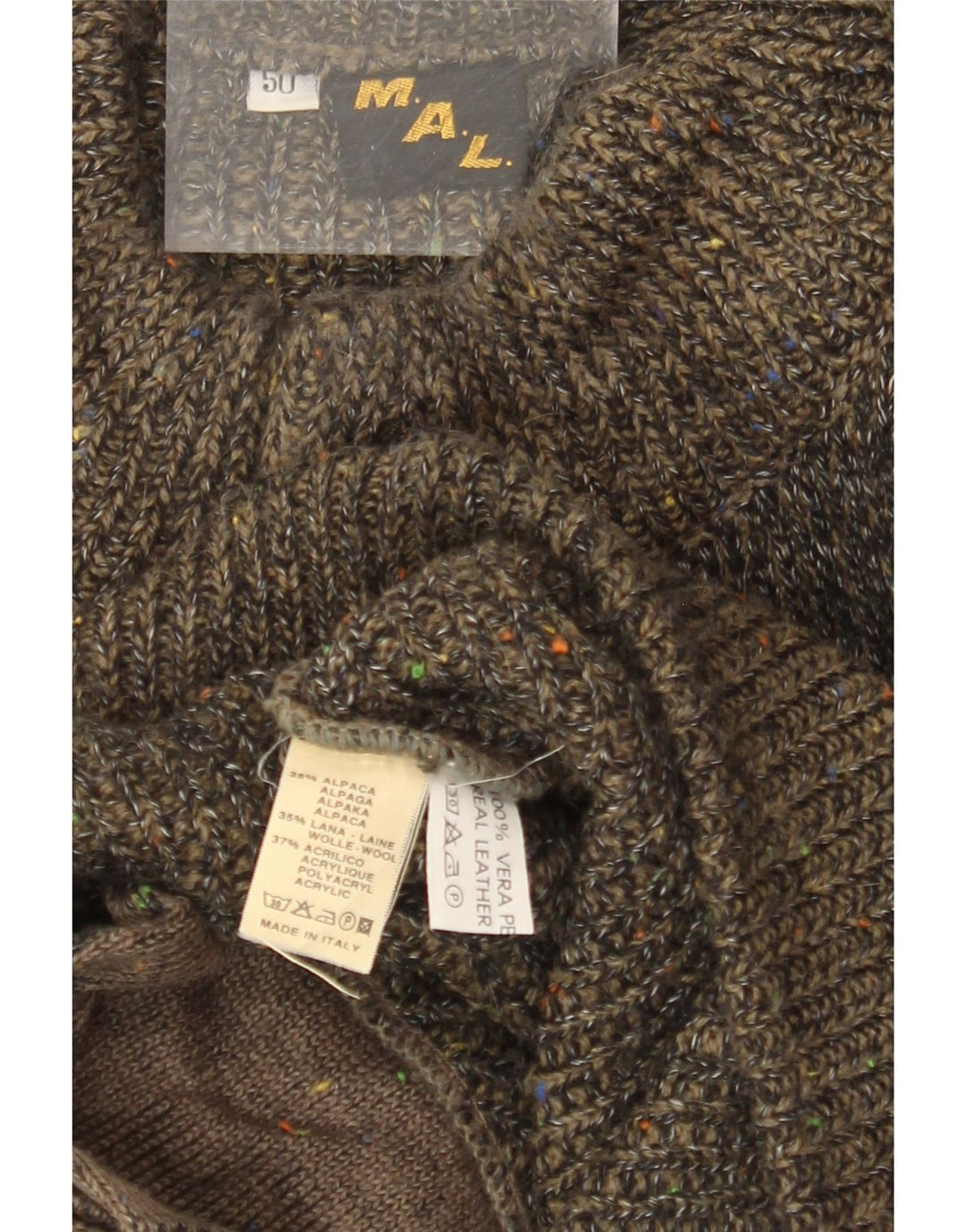 VINTAGE Mens Loose Fit Cardigan Sweater IT 50 Medium Khaki Flecked