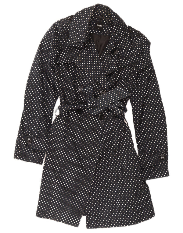 Oasis Womens Trench Coat UK 8 Small Black Polka Dot Cotton