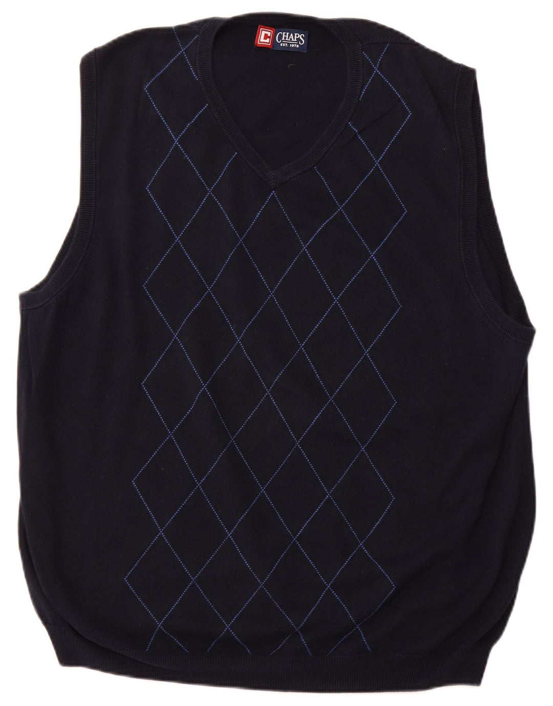 CHAPS Mens Vest Tank Top XL Navy Blue Argyle/Diamond Cotton