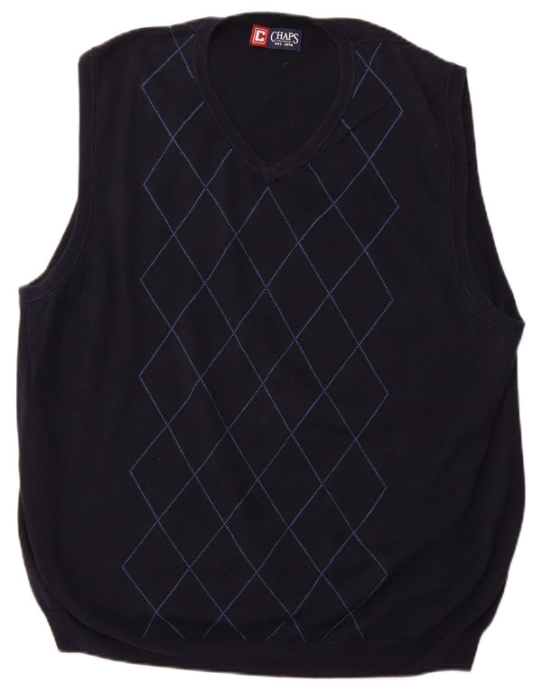CHAPS Mens Vest Tank Top XL Navy Blue Argyle/Diamond Cotton