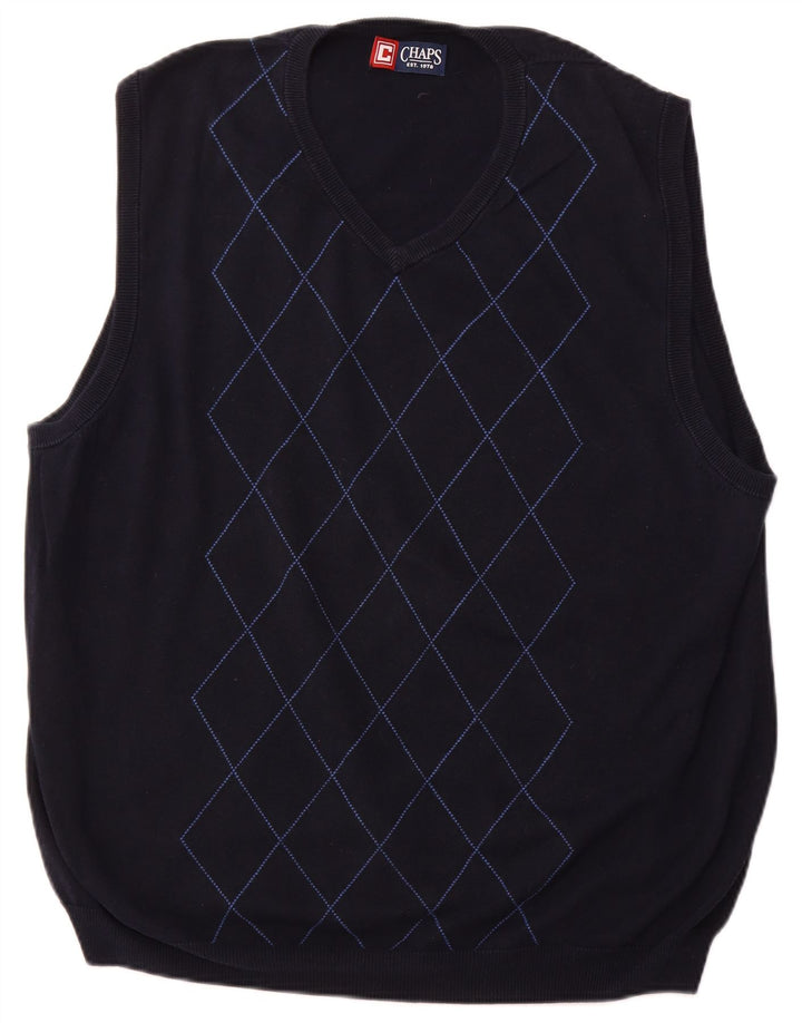 CHAPS Mens Vest Tank Top XL Navy Blue Argyle/Diamond Cotton