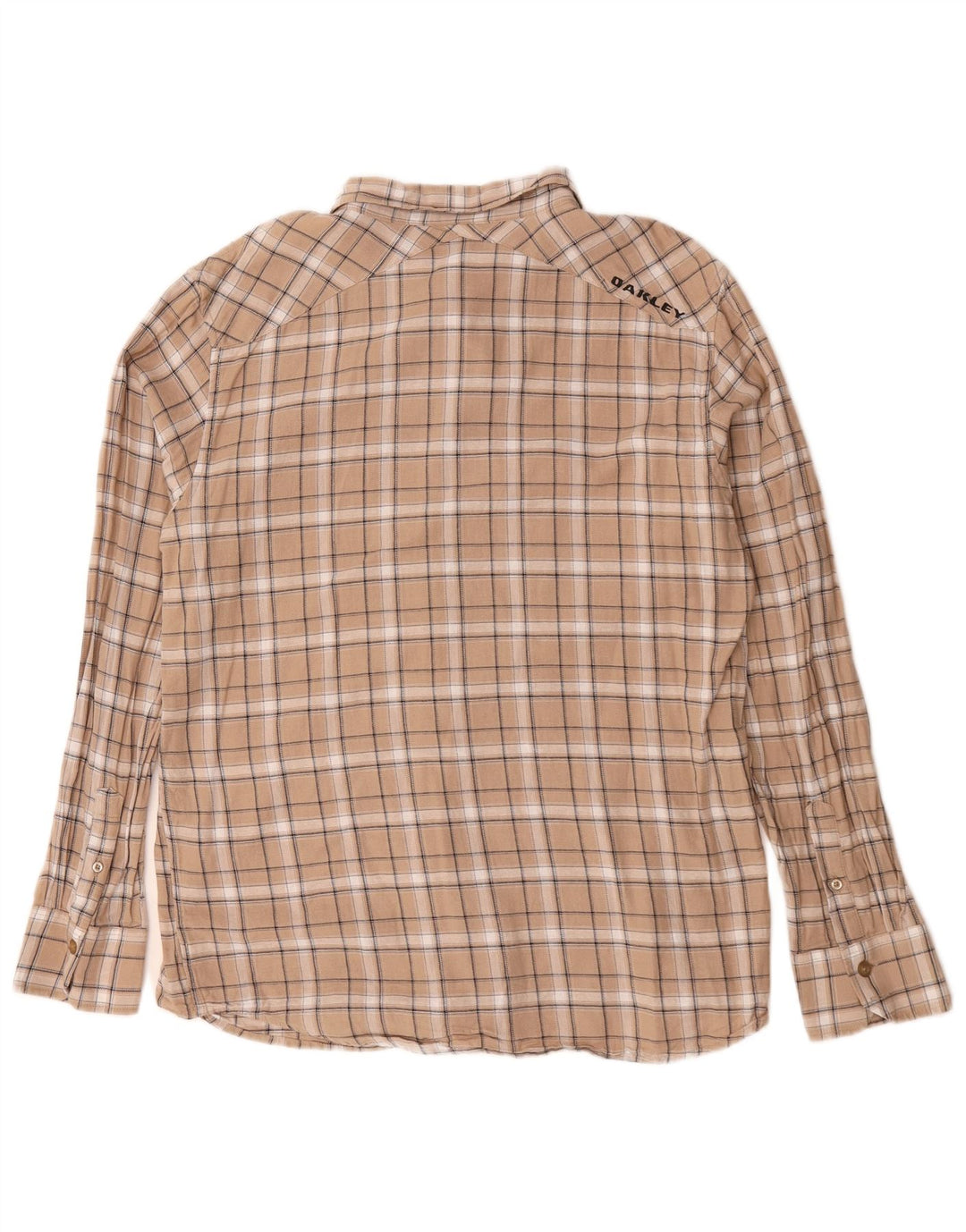 Oakley Mens Flannel Shirt Large Beige Check Cotton