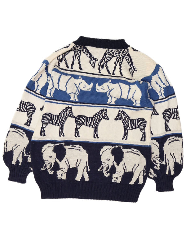 VINTAGE Womens Crew Neck Jumper Sweater UK 18 XL Navy Blue Animal Print