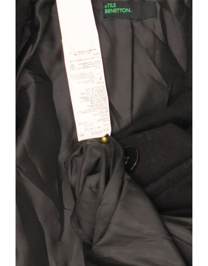 Benetton Womens Overcoat IT 40 Small Black Wool
