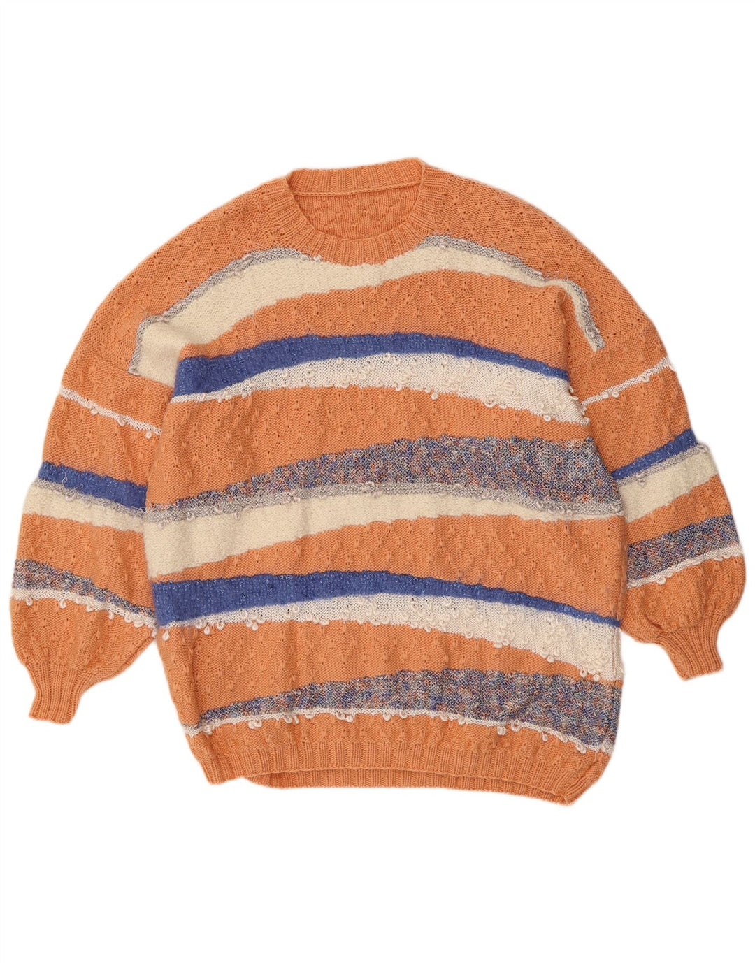 VINTAGE Womens Crew Neck Jumper Sweater UK 18 XL Orange Striped