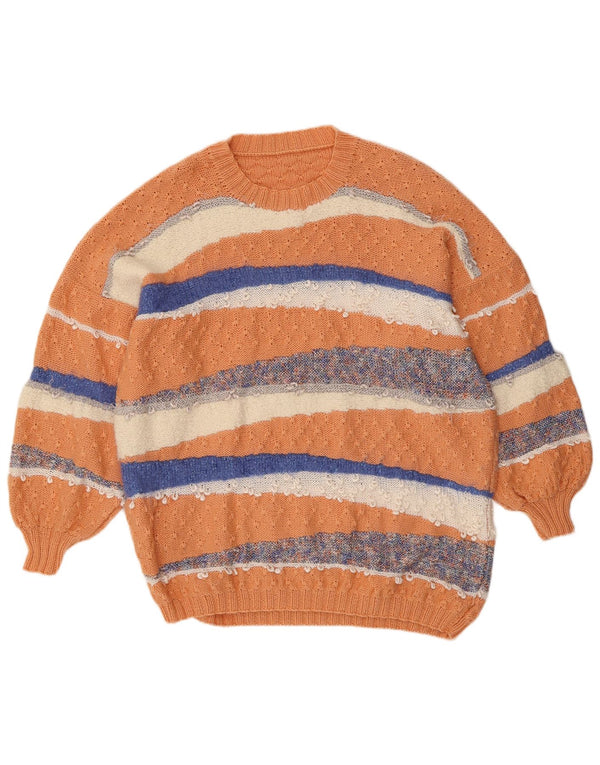 VINTAGE Womens Crew Neck Jumper Sweater UK 18 XL Orange Striped