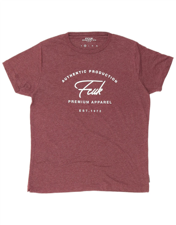 FCUK Mens Graphic T-Shirt Top Medium Burgundy Cotton