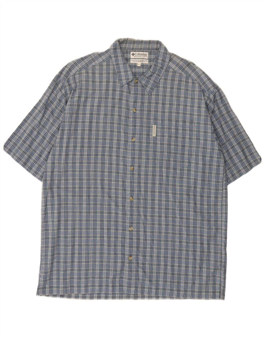COLUMBIA Mens Short Sleeve Shirt Large Blue Check Cotton