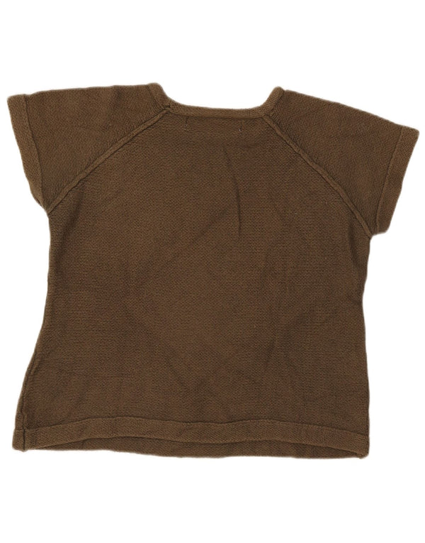 Zara Womens Crop Short Sleeve Boat Neck Jumper Sweater UK 14 Medium Khaki