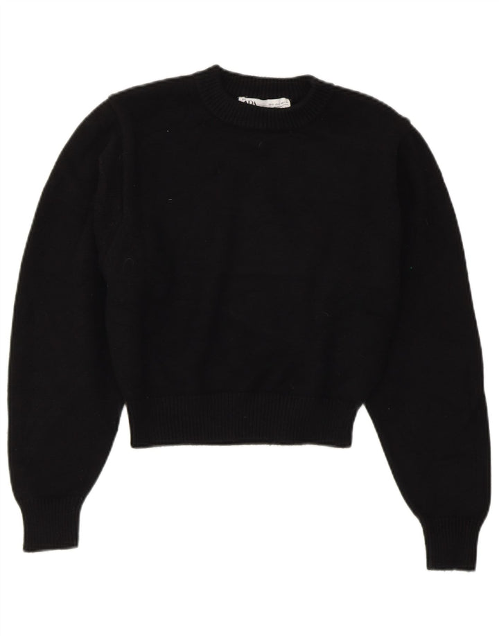 ZARA Womens Crop Crew Neck Jumper Sweater UK 10 Small Black Viscose