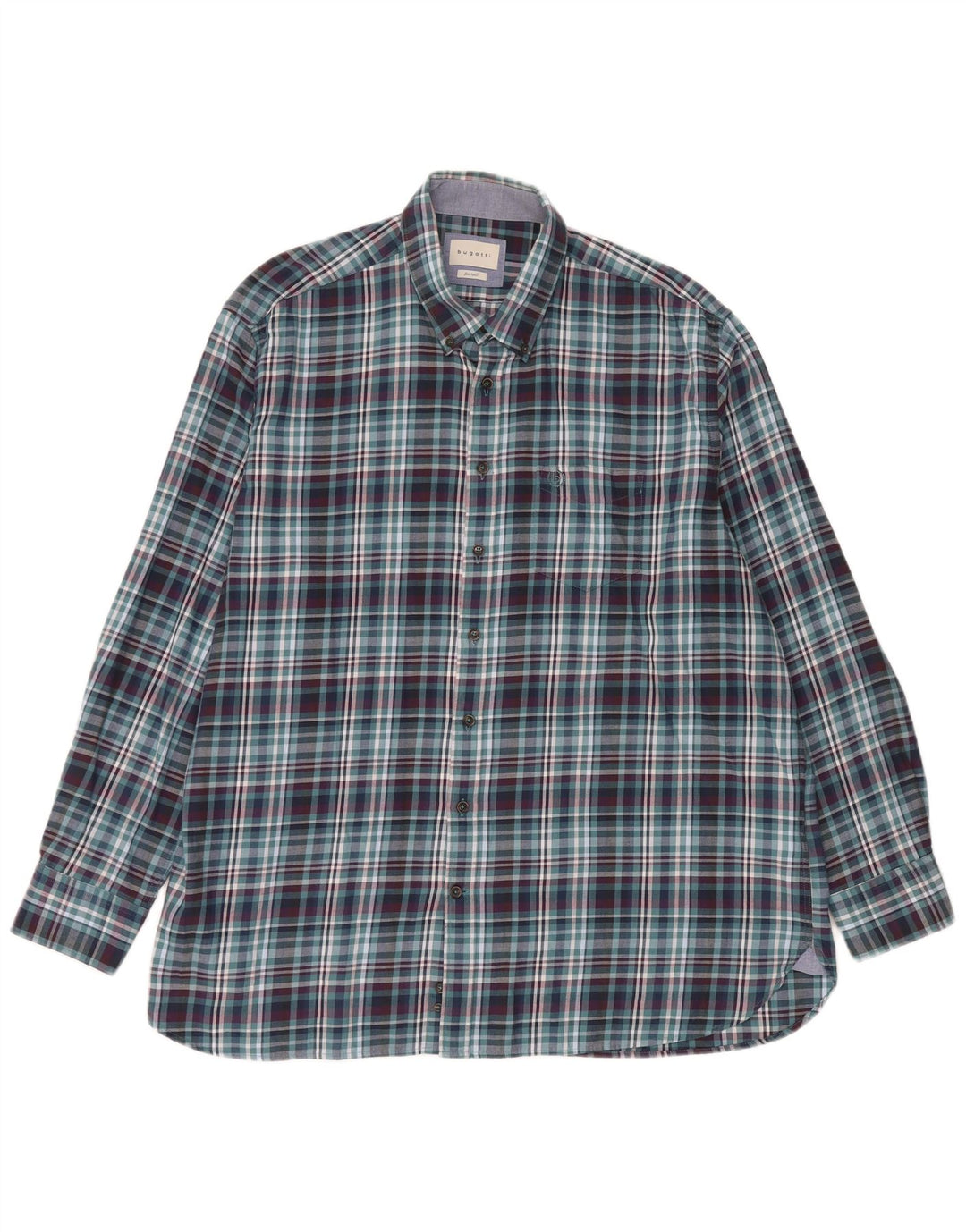 Bugatti Mens Flannel Shirt Size 45/46 2XL Blue Check Cotton