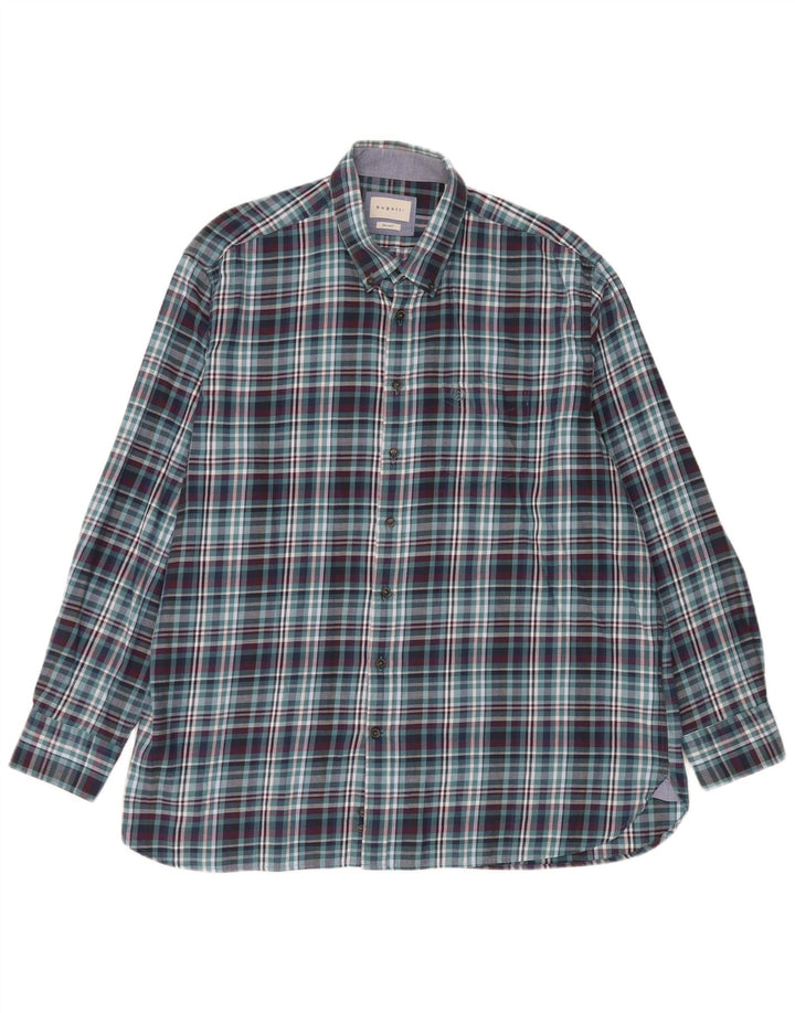 Bugatti Mens Flannel Shirt Size 45/46 2XL Blue Check Cotton