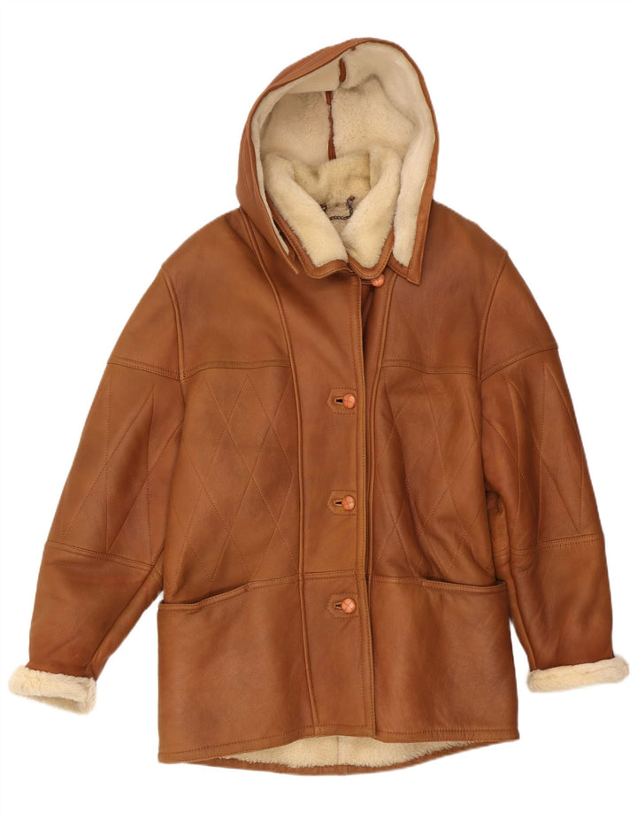 Conbipel Womens Hooded Shearling Coat IT 42 Medium Brown