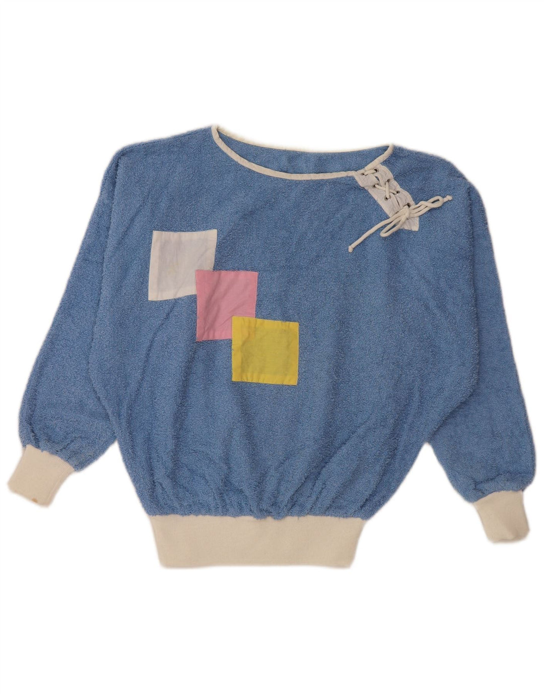 VINTAGE Womens Boat Neck Jumper Sweater UK 16 Large Blue Colourblock