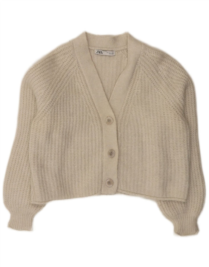 Zara Womens Crop Oversized Cardigan Sweater UK 10 Small White