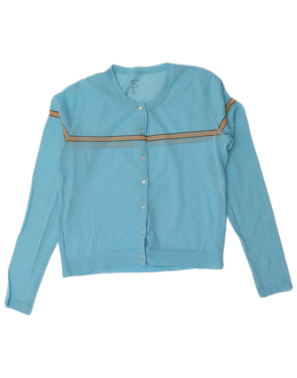 Marccain Womens Crop Cardigan Sweater UK 14 Medium Blue Striped