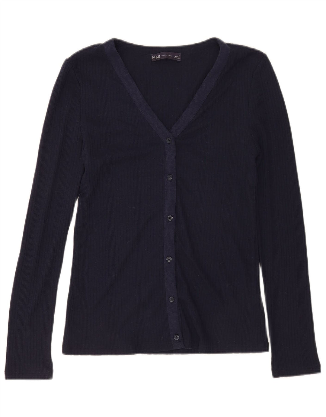 Marks & Spencer Womens Shirt Blouse UK 8 Small Navy Blue Polyester