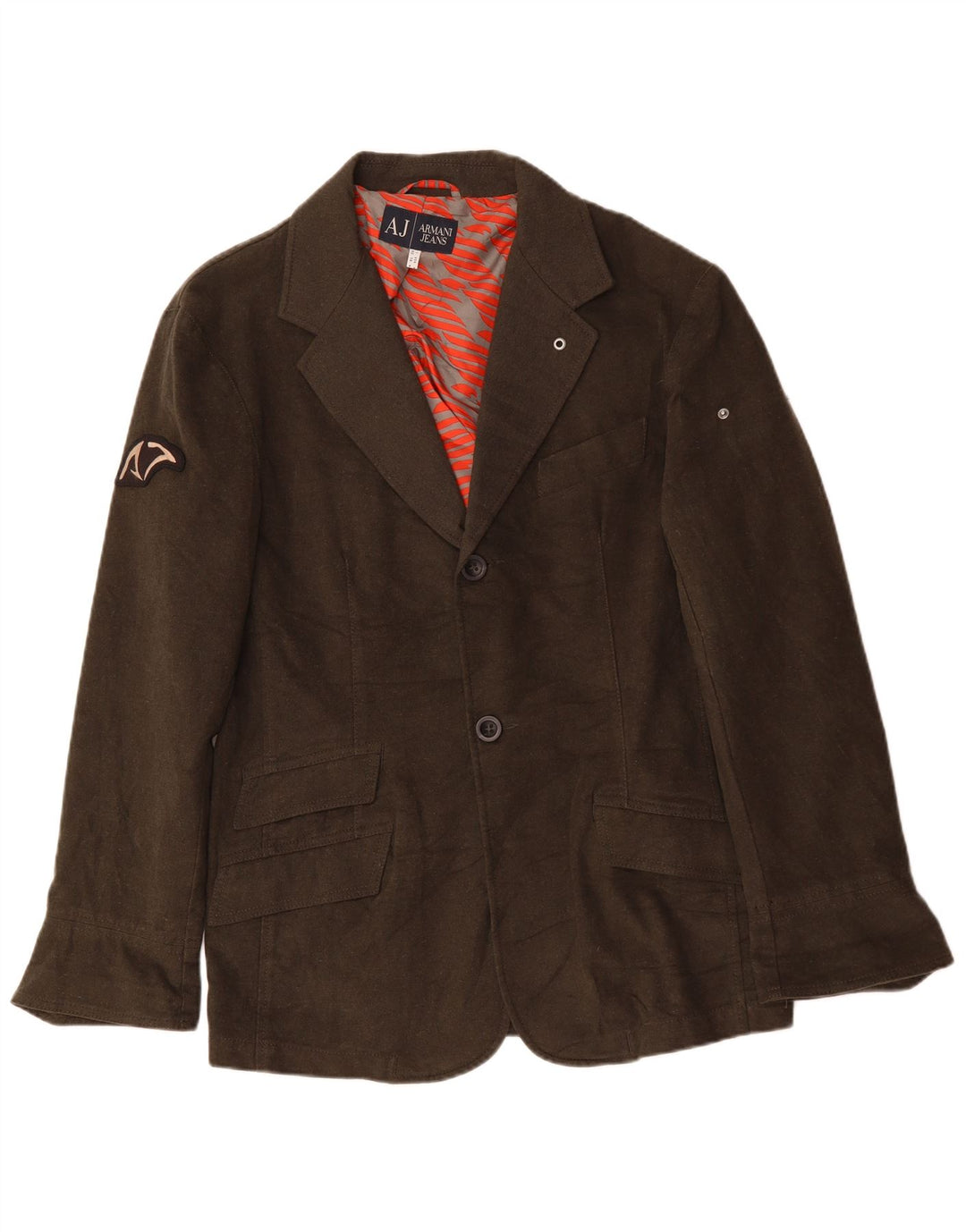 ARMANI JEANS Mens 2 Button Blazer Jacket IT 52 Large Khaki Cotton