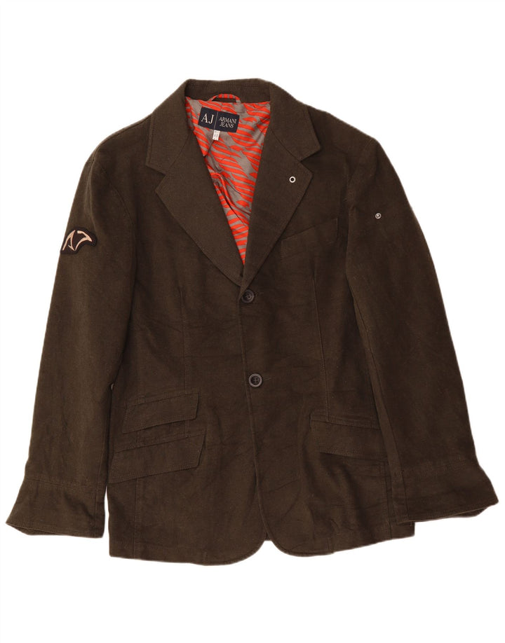 ARMANI JEANS Mens 2 Button Blazer Jacket IT 52 Large Khaki Cotton