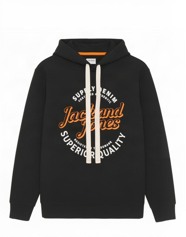 Jack & Jones Mens Graphic Hoodie Jumper Large Black Cotton