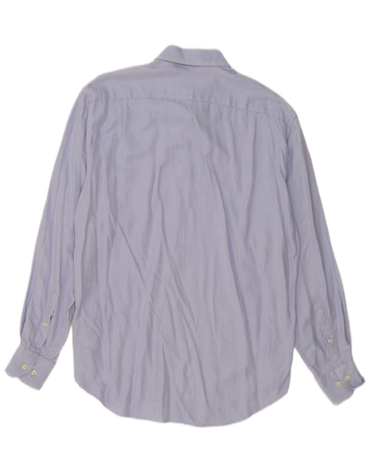 Massimo Dutti Mens Shirt Size 42 16 1/2 Large Blue Herringbone Cotton