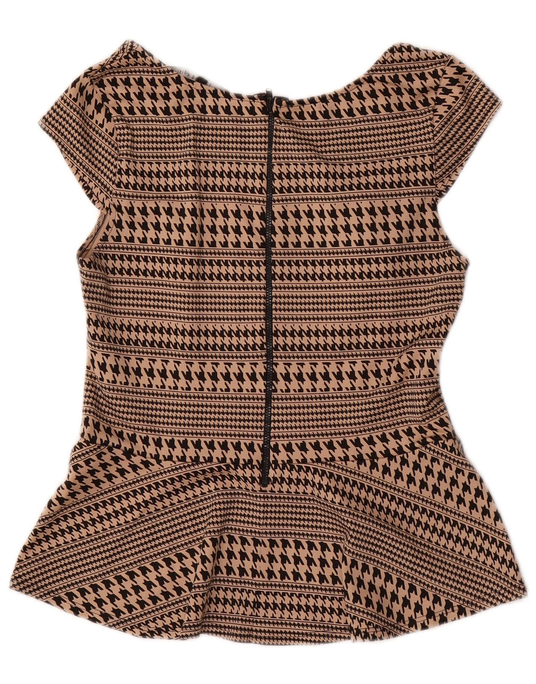 Oasis Womens Blouse Top UK 12 Medium Beige Houndstooth
