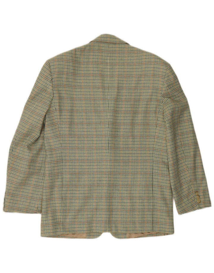Lebole Mens 2 Button Blazer Jacket IT 50 Large Green Houndstooth Wool