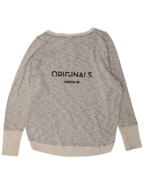 Adidas Womens Graphic Oversized Sweatshirt Jumper UK 14 Large Grey Flecked