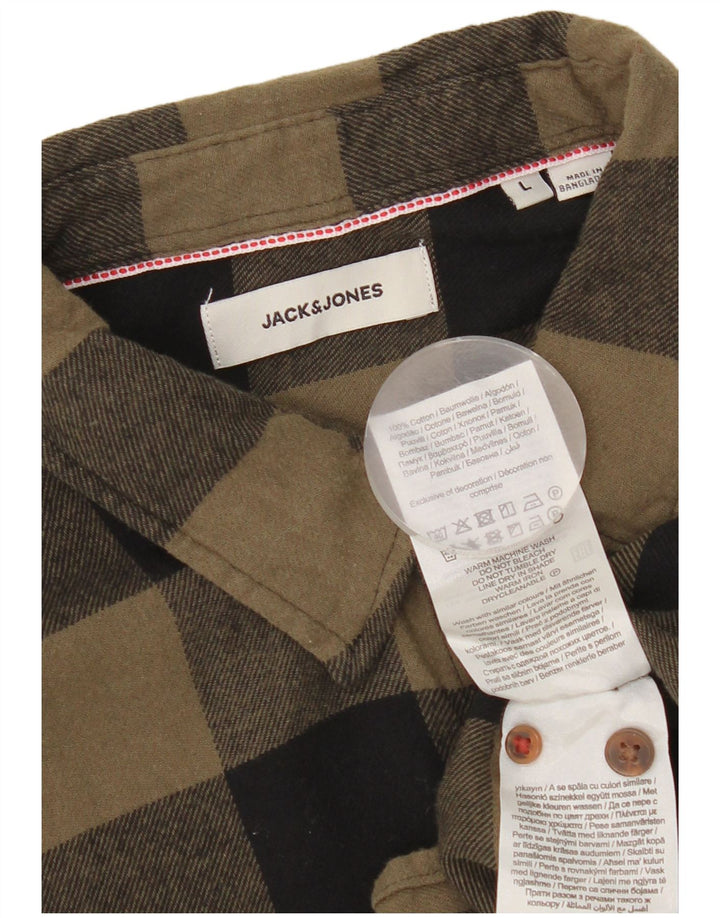 Jack & Jones Mens Flannel Shirt Large Khaki Gingham Cotton