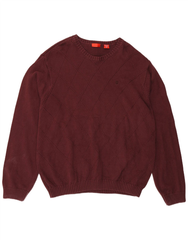 IZOD Mens Crew Neck Jumper Sweater 2XL Burgundy Cotton