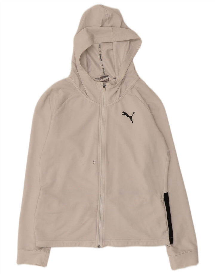 PUMA Womens Graphic Zip Hoodie Sweater UK 10 Small White Colourblock