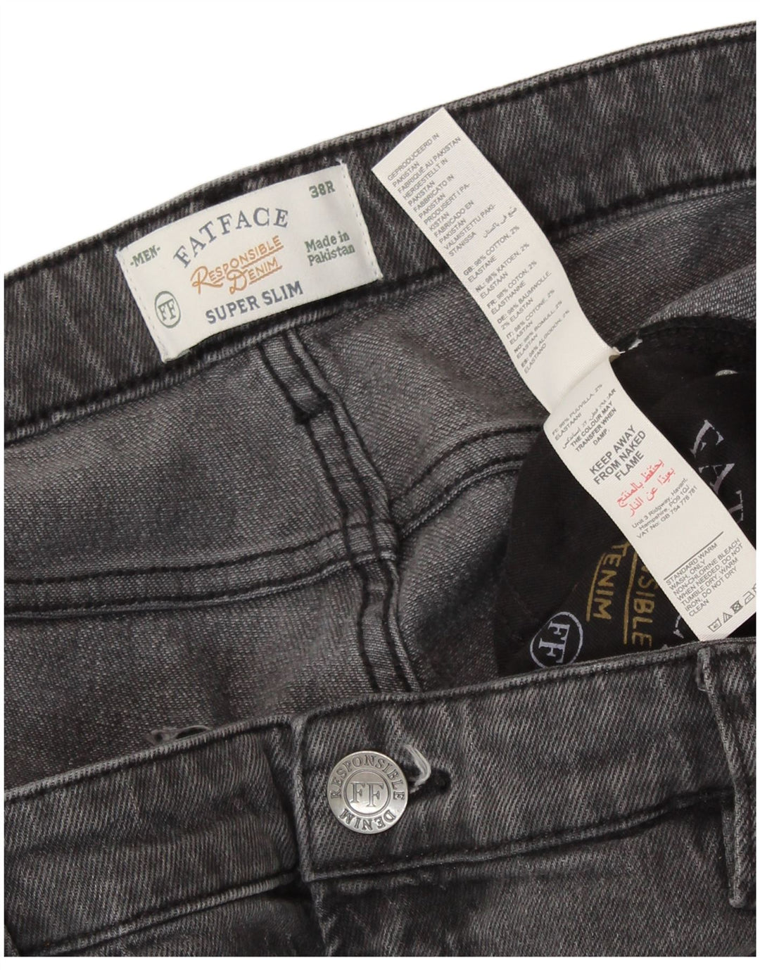 FAT FACE Mens Super Slim Jeans W38 L31  Grey Cotton