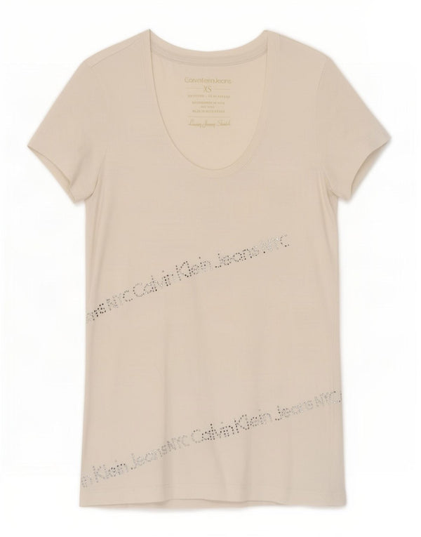 Calvin Klein Jeans Womens Graphic T-Shirt Top UK 4 XS White Cotton