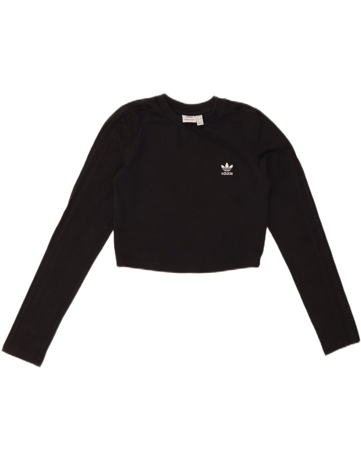 ADIDAS Womens Crop Top Long Sleeve UK 10 Small Black Cotton