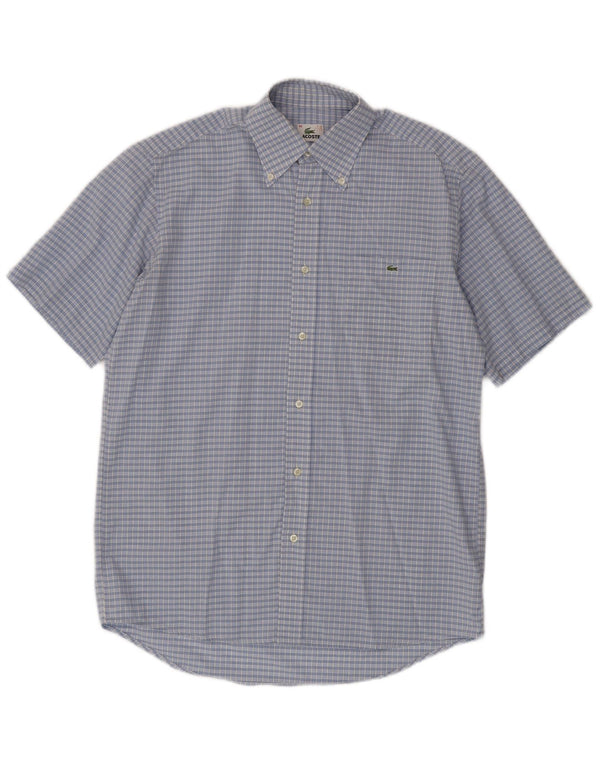 Lacoste Mens Short Sleeve Shirt Size 40 Medium Blue Check Cotton