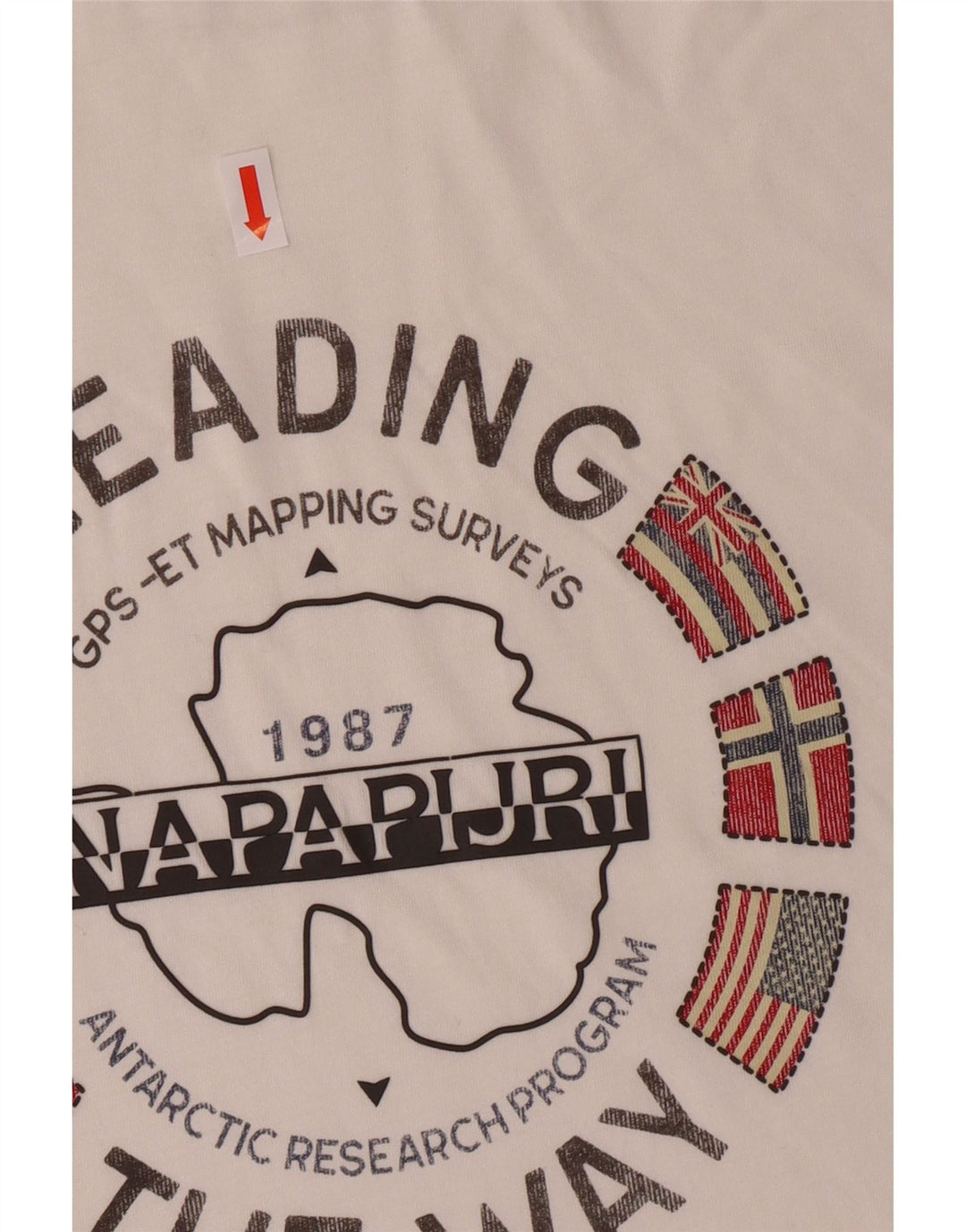 Napapijri Mens Graphic T-Shirt Top Small Off White Cotton