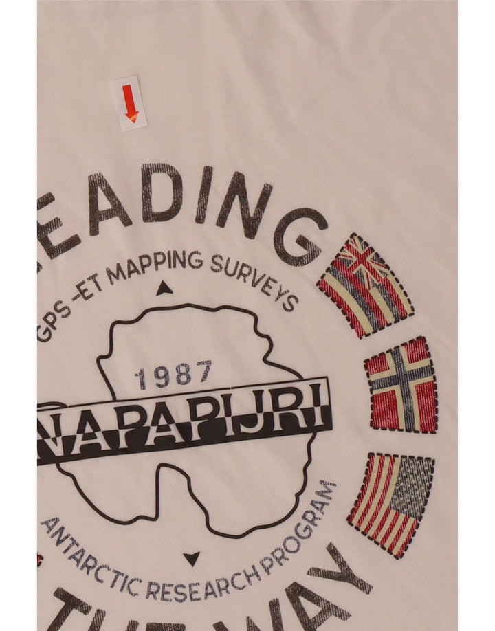 Napapijri Mens Graphic T-Shirt Top Small Off White Cotton