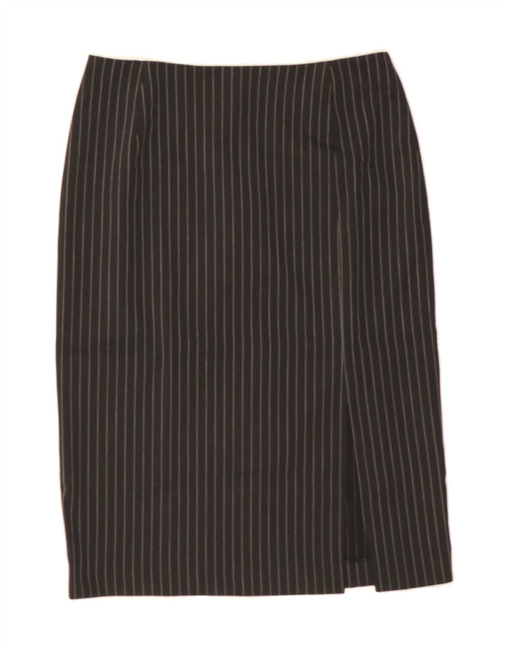 LANCETTI Womens Pencil Skirt IT 42 Medium W28  Black Pinstripe Polyester Vintage Lancetti and Second-Hand Lancetti from Messina Hembry 