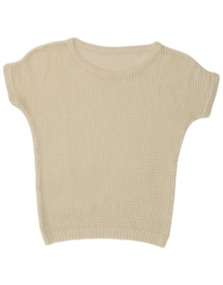 Vintage Womens Short Sleeve Crew Neck Jumper Sweater UK 12 Medium Off White
