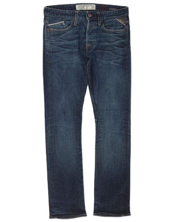 Replay Mens Slim Jeans W30 L32 Blue Cotton