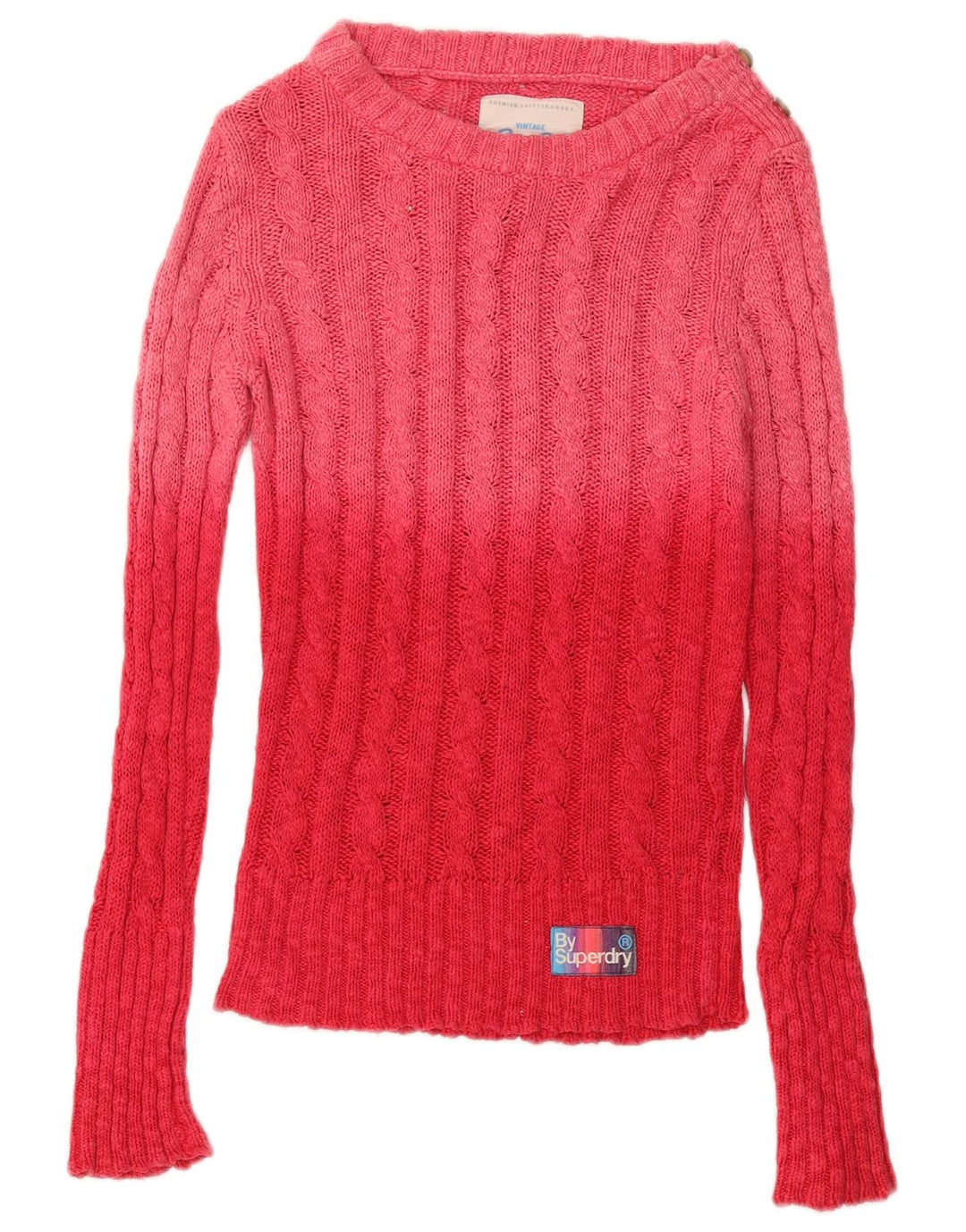 Superdry Womens Crew Neck Jumper Sweater UK 6 XS Pink Colourblock Cotton