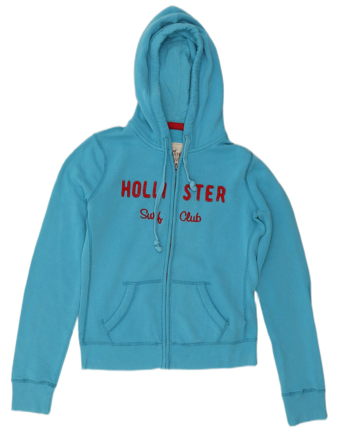 HOLLISTER Womens Graphic Zip Hoodie Sweater UK 14 Medium Blue Cotton