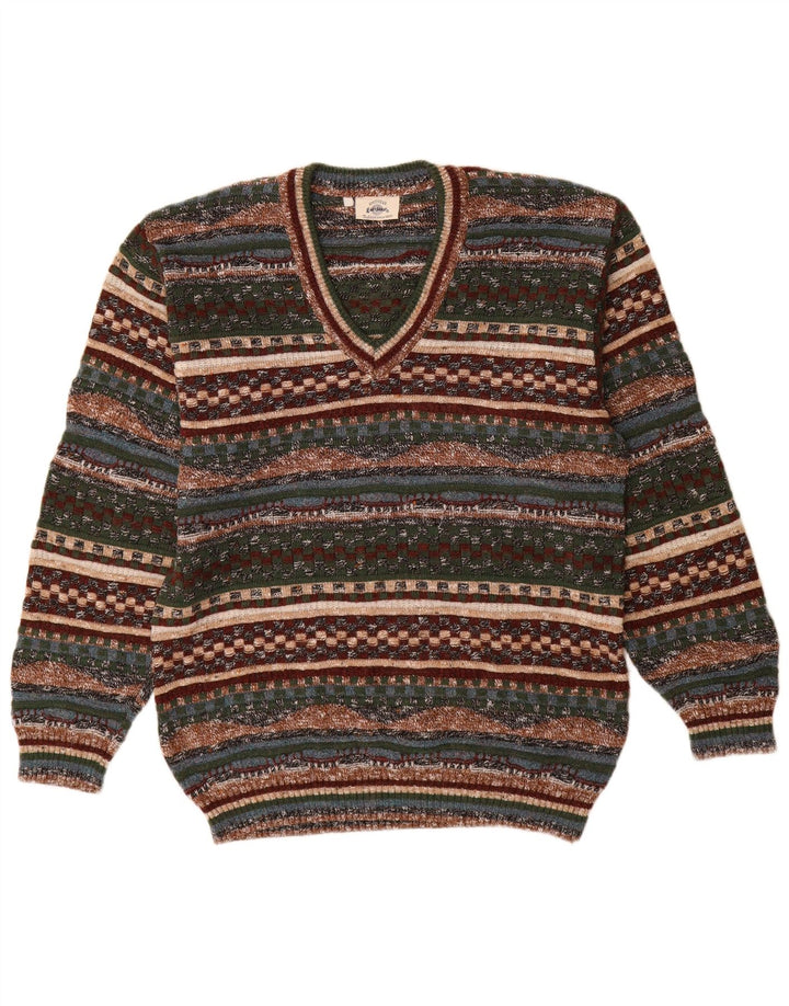 GARDEUR Mens V-Neck Jumper Sweater Medium Multicoloured Geometric