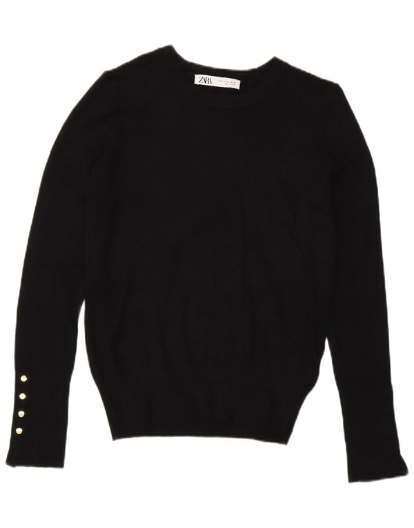 Zara Womens Crew Neck Jumper Sweater UK 10 Small Black Viscose